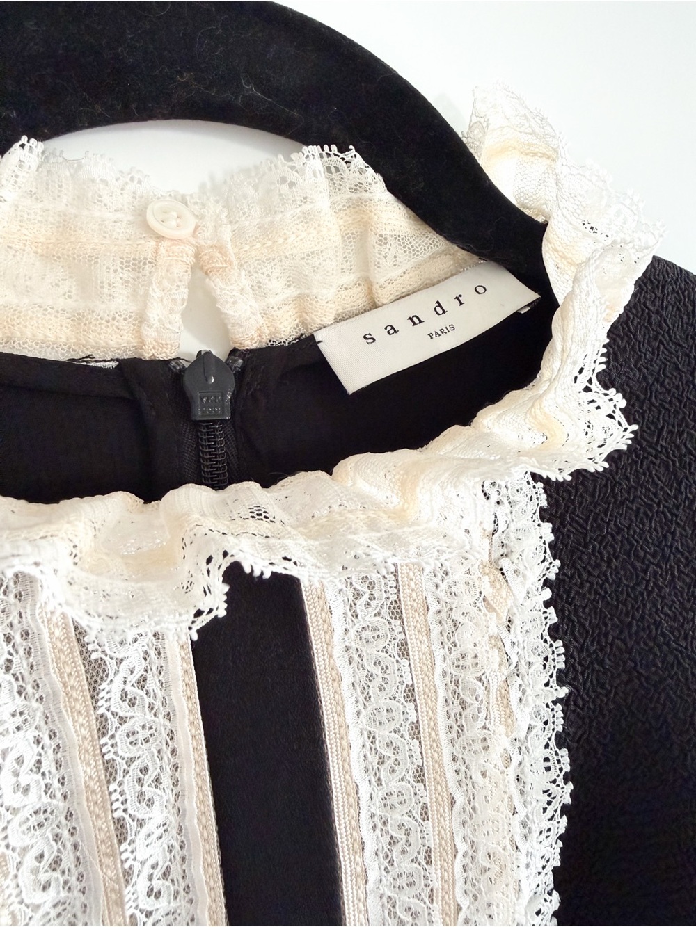 Sandro Black Dress with Ivory Lace Front